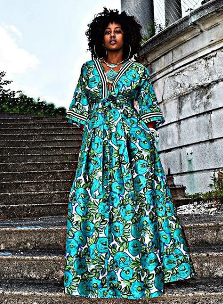 

Women's Printed V-Neck Plus Size Chiffon Long Sleeves Midi Dress A-Line Dress Vestido De Mujer Femme Robe Elegant Clubwear