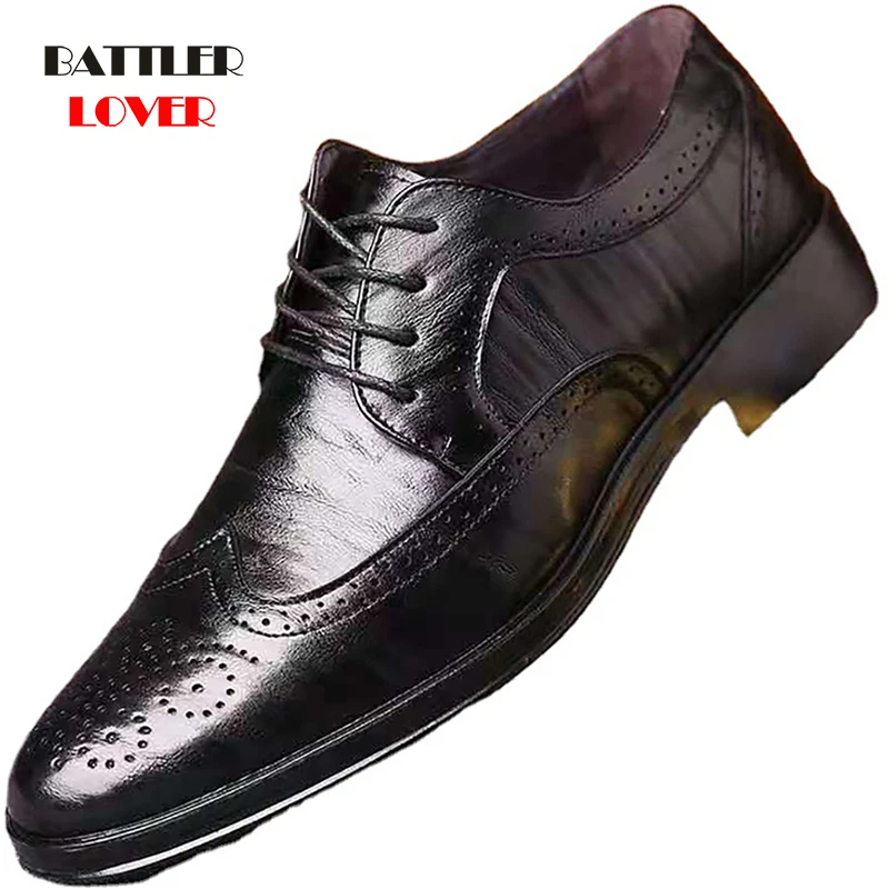 

Classic Business 2021 Oxford Shoes Men Brogues Shoes Lace-Up Bullock Office Wedding Dress Shoes for Male Formal Footwear 38-47