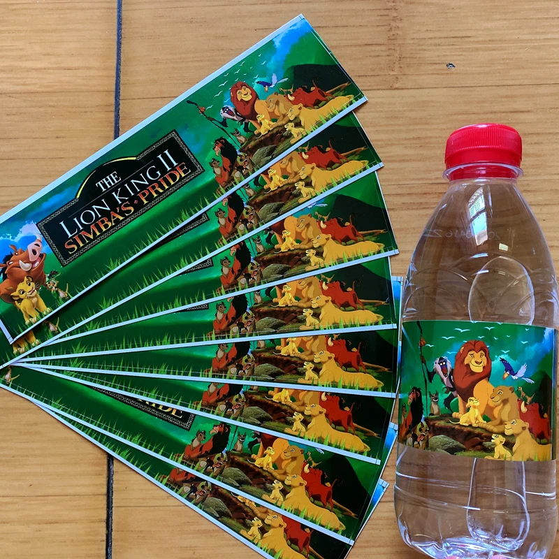 

12pcs Simba Sticker The Lion King Mineral Water Bottle Label Safari Jungle Birthday Party Decor Summer Hawaii Supplies