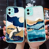 hand painted scenery phone case for iphone 12 11 mini pro xr xs max 7 8 plus x matte transparent blue back cover