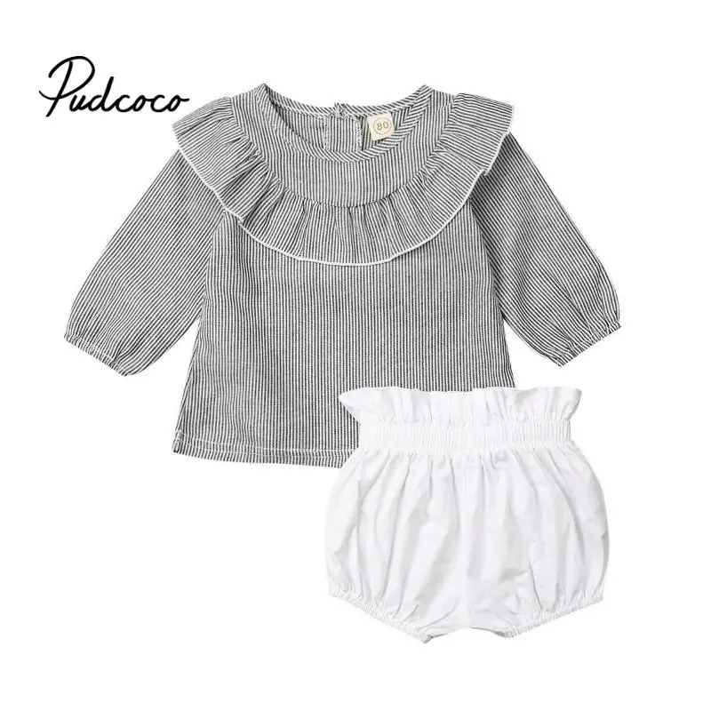 Летняя детская одежда для маленьких девочек черно белая футболка в полоску с