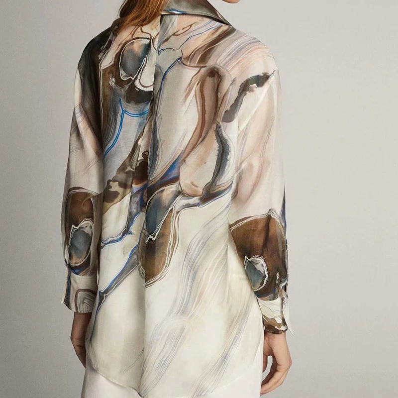 Женская Акварельная шифоновая рубашка ZA однобортная блузка свободного покроя