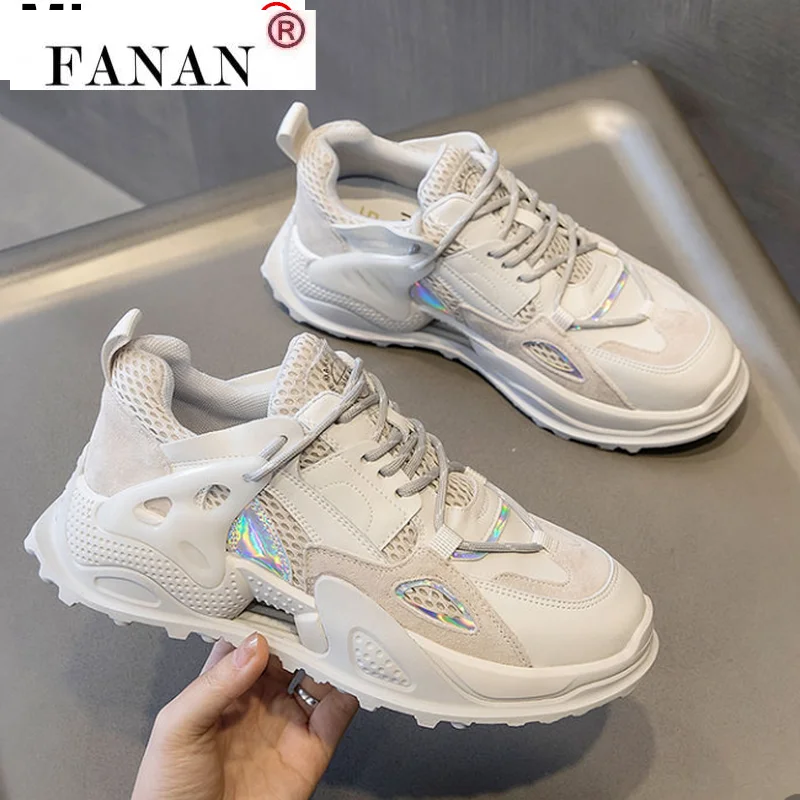 

2021 Spring Lace-up Platform Sneakers Comfortable Casual Shoes Sequined Shoes for Women Vulcanized Shoes Fashion Dad Shoes