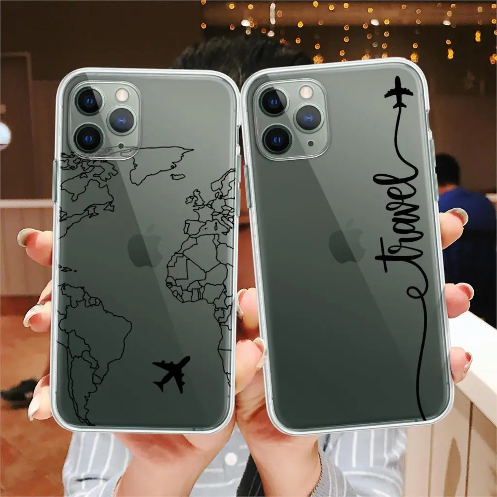 Дорожные мягкие чехлы из ТПУ с картой мира для телефона iPhone 12 Pro XS Max XR 7 8 Plus 6S чехол