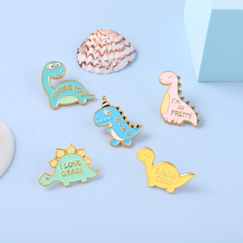 

New Product Simple Cartoon Cute Dinosaur Metal Enamel Brooch Exquisite And Small Tyrannosaurus Ridgeback Badge Pin Jewelry Gift