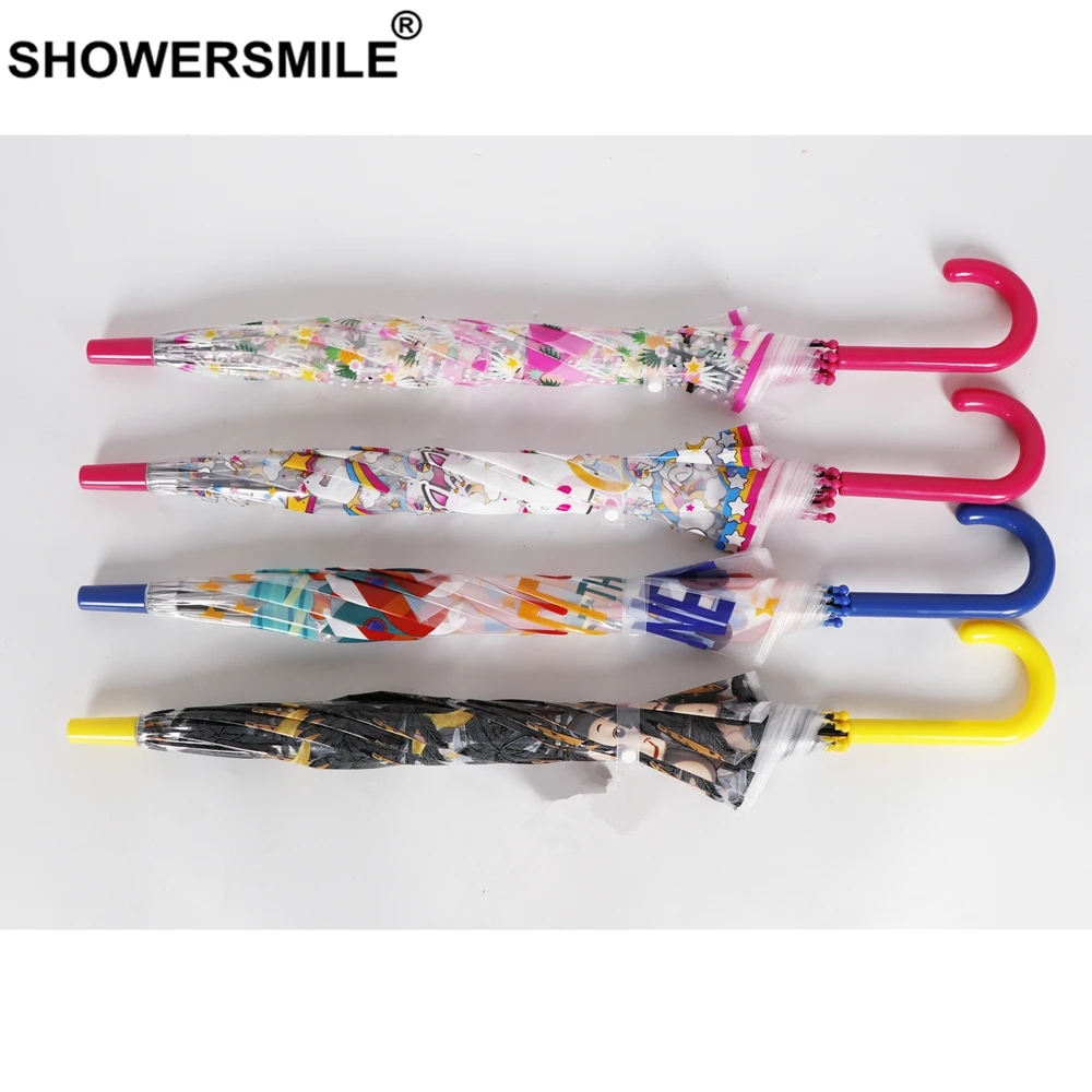 SHOWERSMILE Единорог детская длинная ручка прозрачный зонтик дети мультфильм обезьяна журавль мальчики девочки милый Guarda Chuva