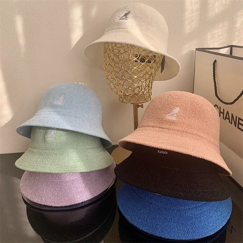 

2021 New Autumn and Winter New Knitted Kangaroo Fisherman Hat Hat Female Fashion Solid Color Wild Painter Hat Wool Hat Tide