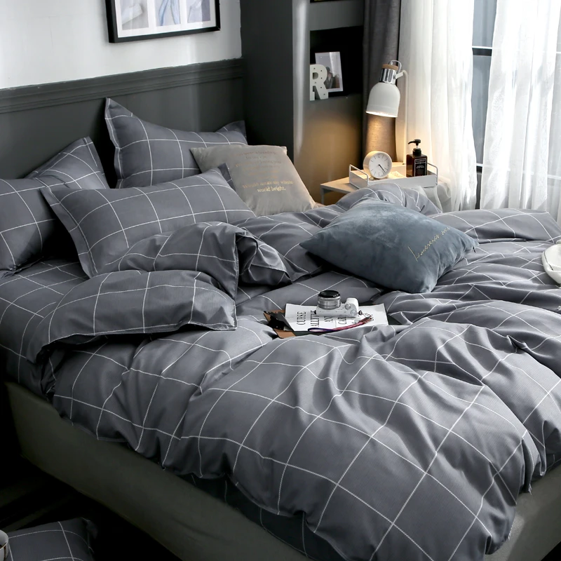 

Modern King Size Bedding Set Bed Linen Brief Plaid Print Duvet Cover Sets Single Double Queen Bedclothes Adult Kid Quilt Covers