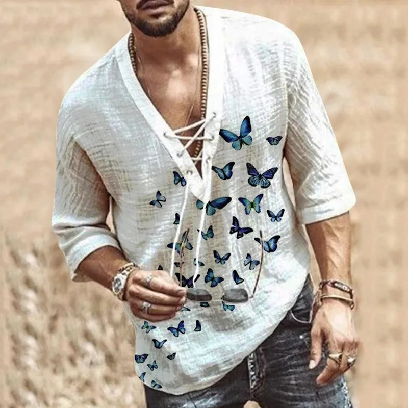 

Adisputent Men's Casual Blouse Cotton Linen Shirt Loose Tops Half Sleeve Tee Shirt Spring Summer Casual Handsome Men Shirt
