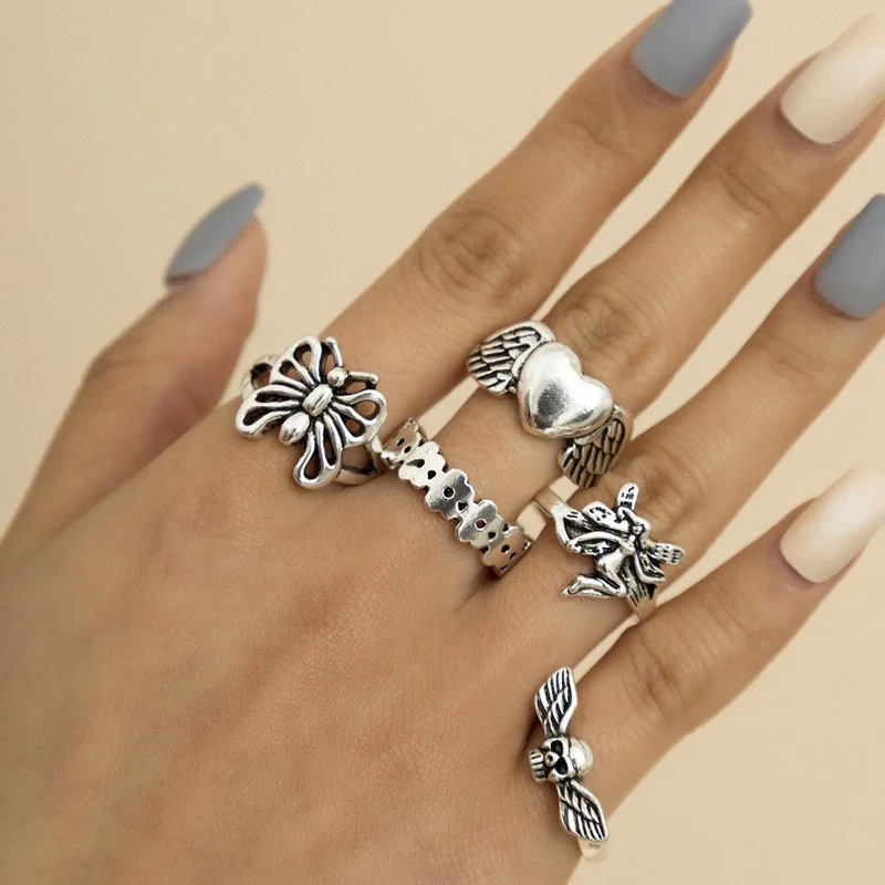 

Fashion Women Men Rings Sets 5 Piece Heart Couples Ring Jewelry Accessories