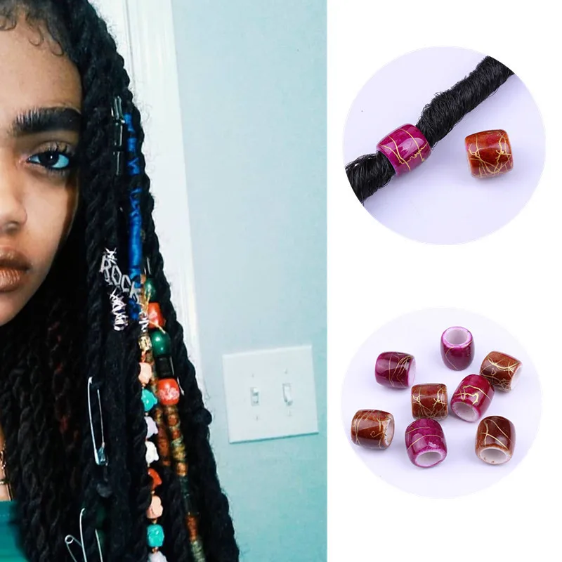 

20pcs Punk Hip Hop Reggae Braided Beaded Plastic Large Hole 6.8mm Big Hole Dreadlock Beads for Jumbo Braid Hair Accessories