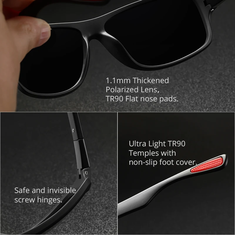 Мужские большие солнцезащитные очки KDEAM спортивный ультралегкий