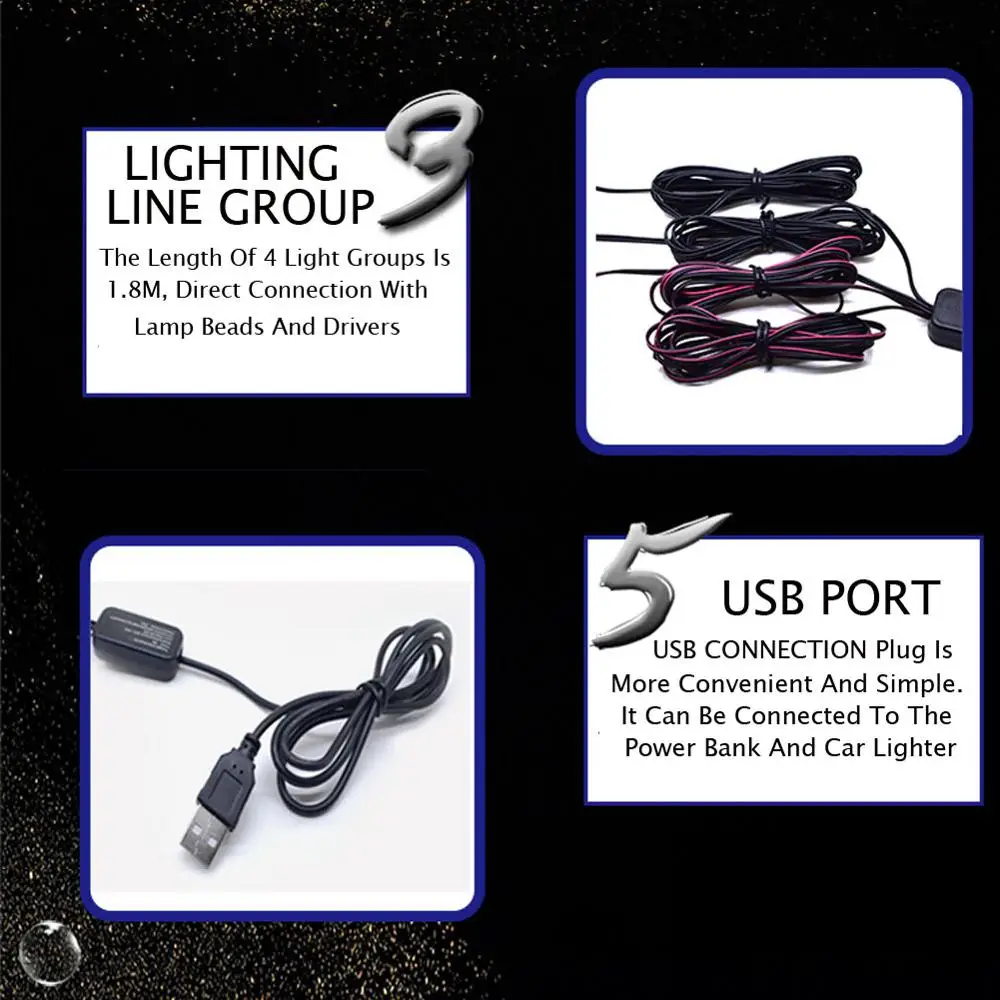 

4pcs USB Car LED Atmosphere Lamp Sound Control Interior Ambient Star Light Decoration
