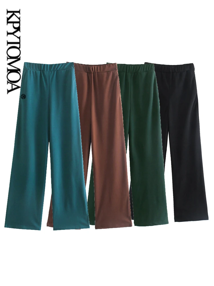 

KPYTOMOA Women Fashion Straight Fit Pants Vintage High Elastic Waist Female Trousers Mujer