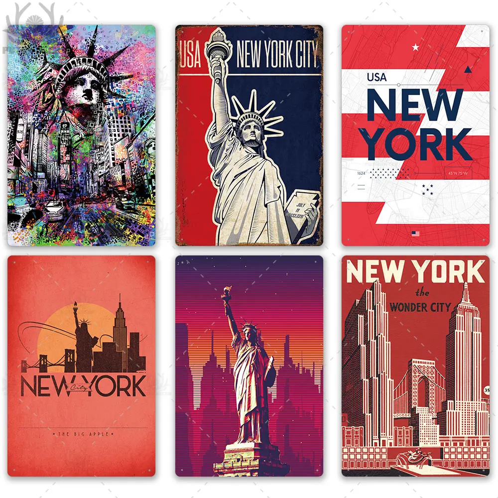 New York Vintage Metal Poster Plaque British Coffee Bar House Home Decorative Plate Wall Decor Tin Sign G5 | Дом и сад