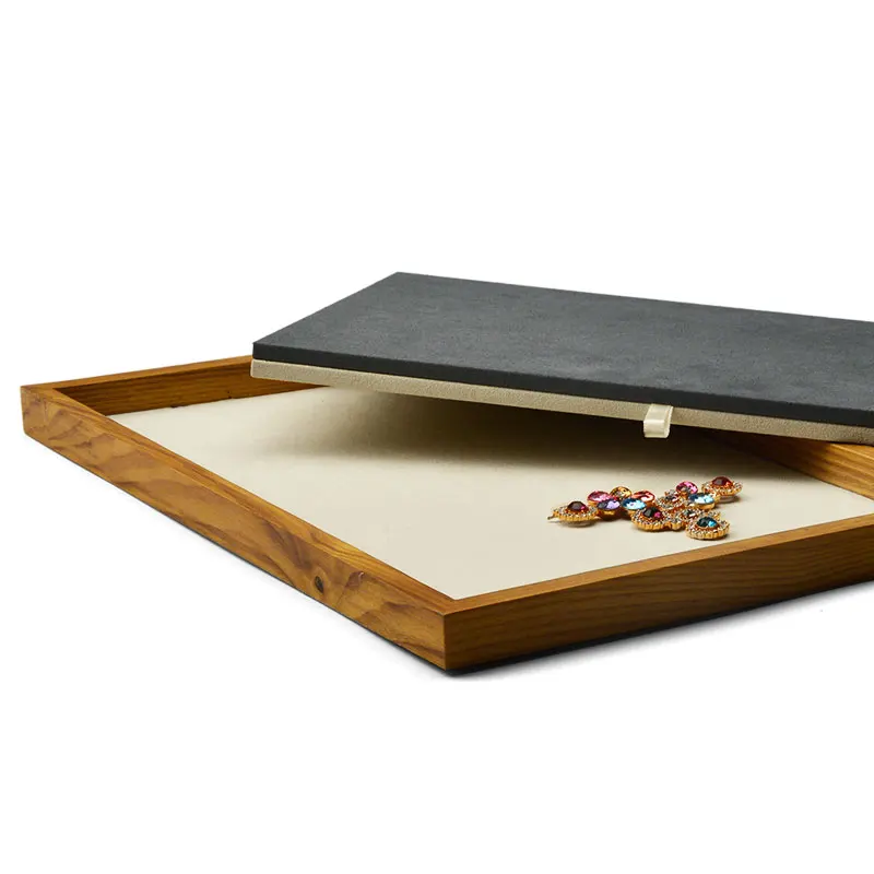 Oirlv New Solid Wood Jewelry Display Stand with Microfiber Ring Pendant Bangle Display Tray Table Set 2 Color Showcase Exhibitor