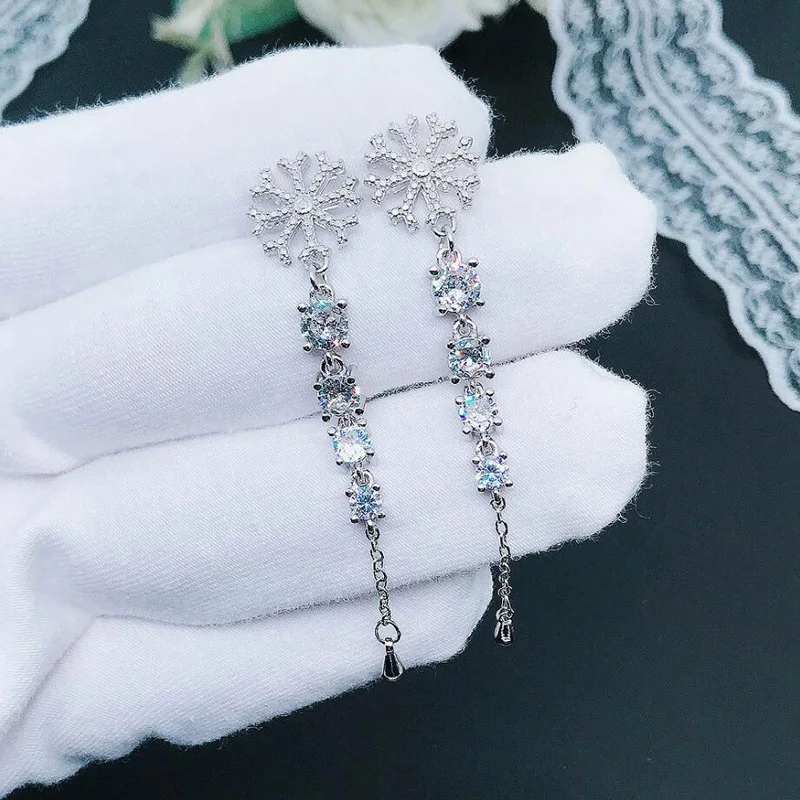 

KOFSAC Exquisite Zircon Snowflake Drop Earring Lady Jewelry 925 Sterling Silver Earrings For Women Christmas Accessories Gifts