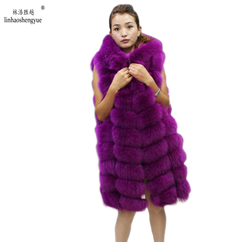 Жилет Linhaoshengyue из натурального Лисьего меха с капюшоном длиной 90 см женский жилет