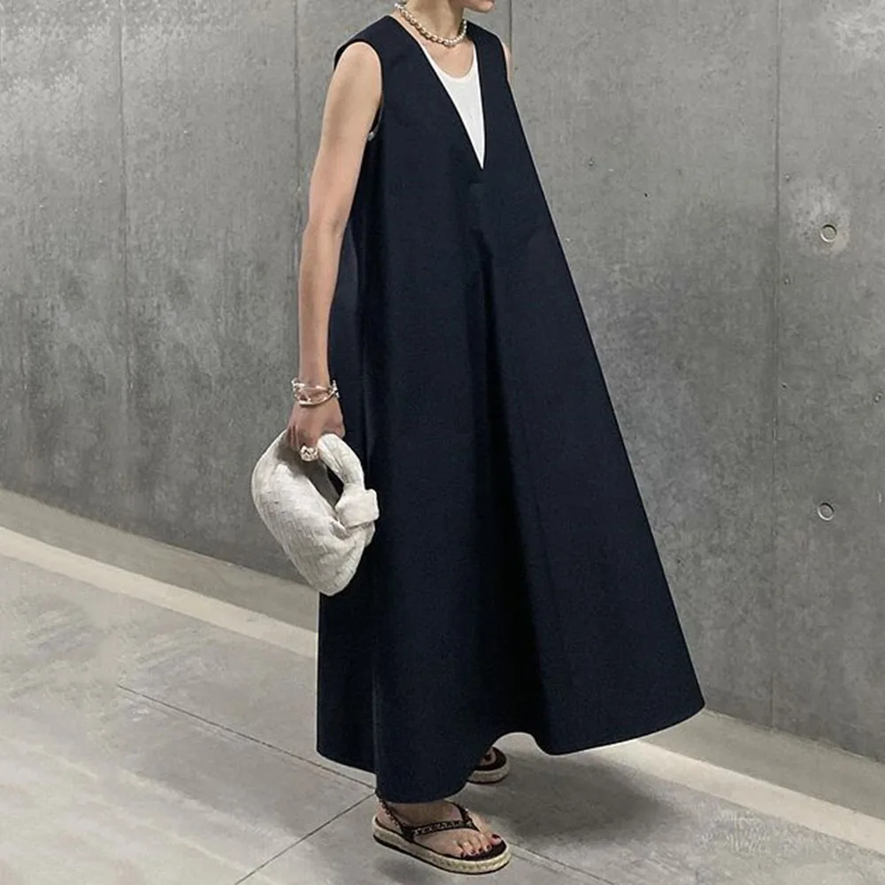 

Casual Women's Dress Expansion 2021 New Style Micro-Elastic Pullover Plain Japan And South Korea A-line Loose Summer Sleeveless