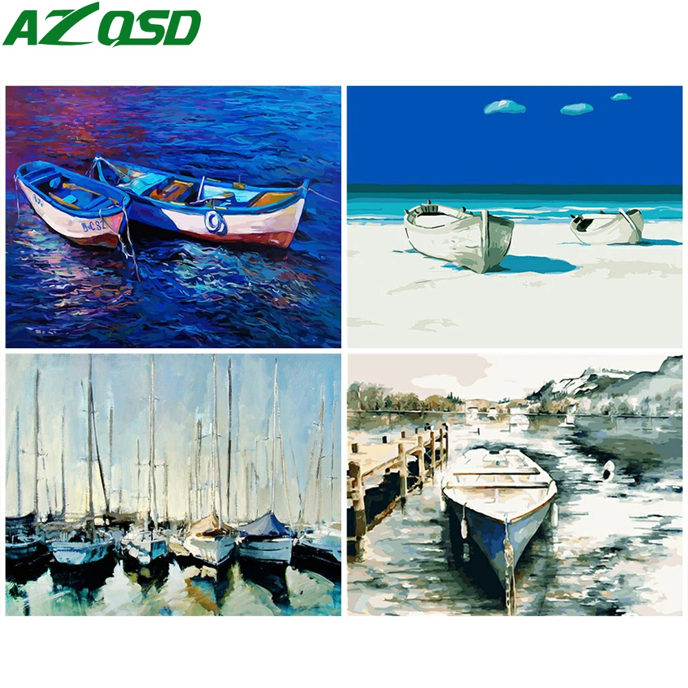 

AZQSD DIY Paint By Number Boat Canvas Painting Kits Wall Art Coloring By Numbers Scenery Frameless Home Decoration