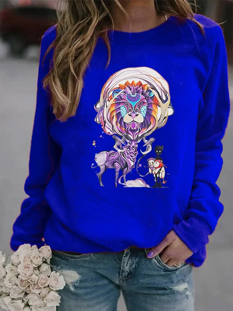 Auttumn and Winter Sweater Fashion Printing Motion Long Sleeve Ladies Round Neck Pullover Casual Shirt Graphic Tee | Женская одежда