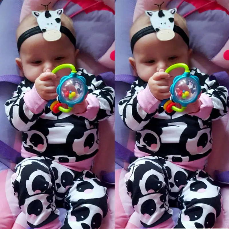 Комплект одежды для маленьких девочек с принтом панды Осенние Теплые Топы