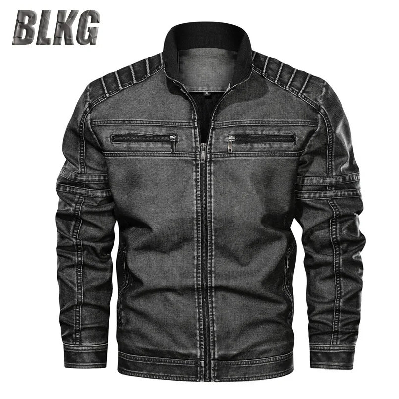 Мужская куртка из искусственной кожи на флисе с воротником-стойкой | одежда