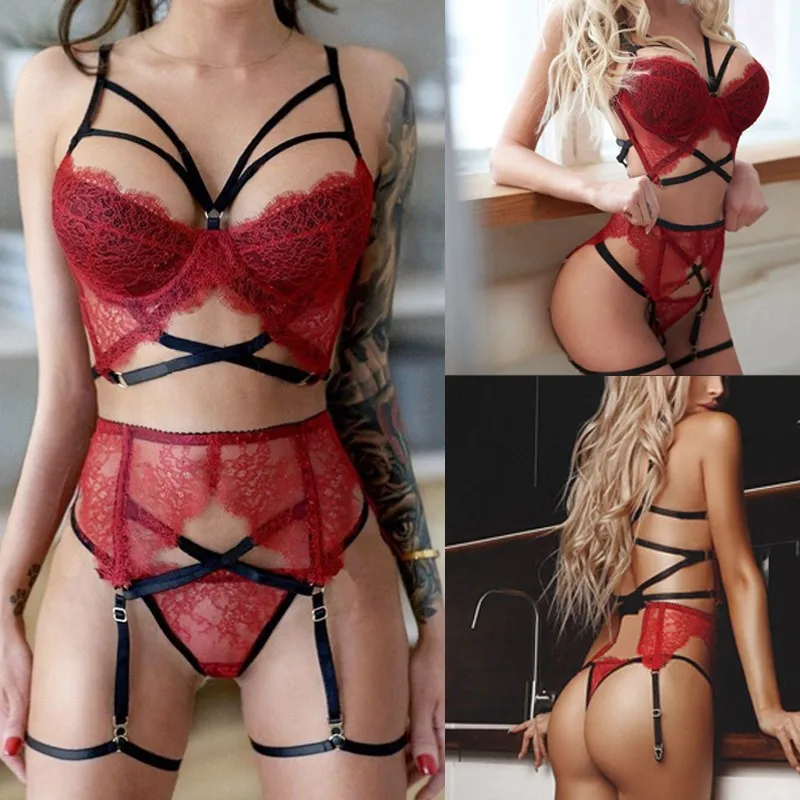 

Sexy Women Lingerie Lace Bra G-String Garter Belt Underwear Nightwear Plus Size 3XL