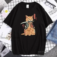 japanese cat anime katana t shirt summer high quality t shirt street funny short sleeved top mens t shirt harajuku print t shir