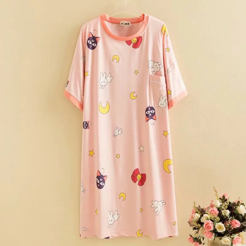 

Outdoor Women Homewear Summer Femme Pijama Set Harajuku Anime Homewear Cute Peter Pan Collar Nightgown Cotton Room Wear
