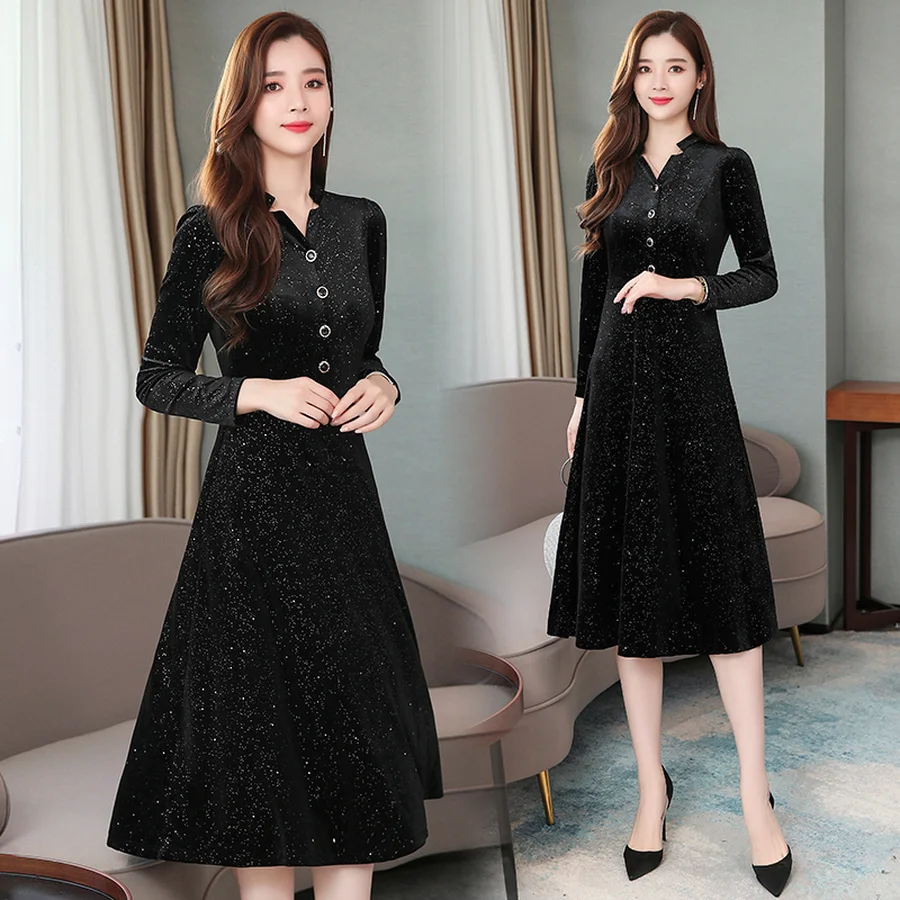 2021 в винтажном стиле шикарные золотые бархатное платье миди платья осень зима