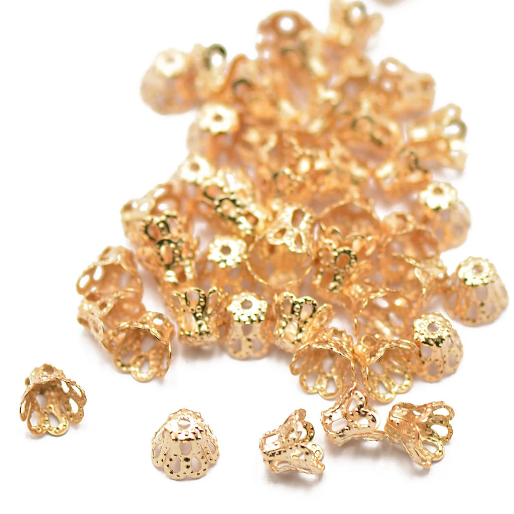 50Pcs gold color Tone Metal Crown Flower Bead Caps for Jewelry Making Supplies 5x6mm | Украшения и аксессуары