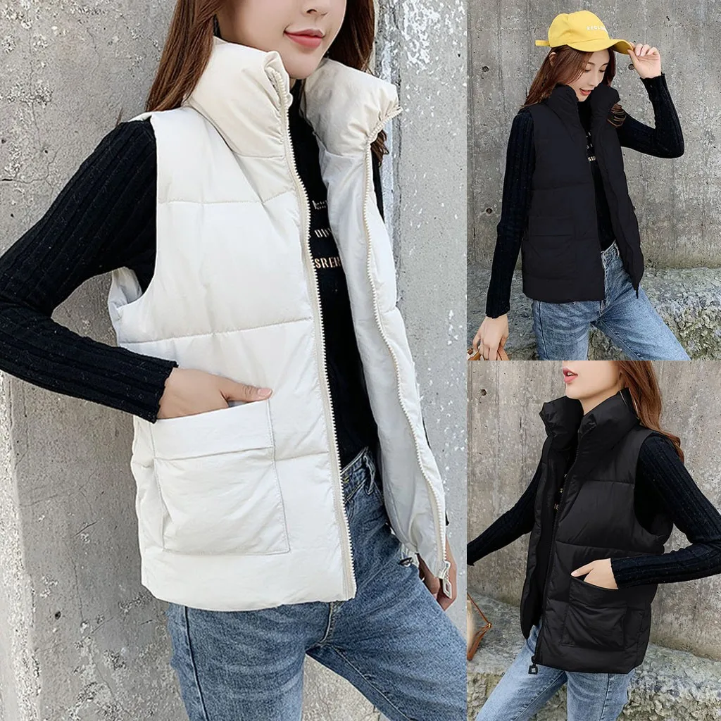 

JAYCOSIN Women's Winter Jacket Fashion Women Solid Sleeveless Zipper Women's Parkas Winter Autumn Warm Jacket Overcoat L501001