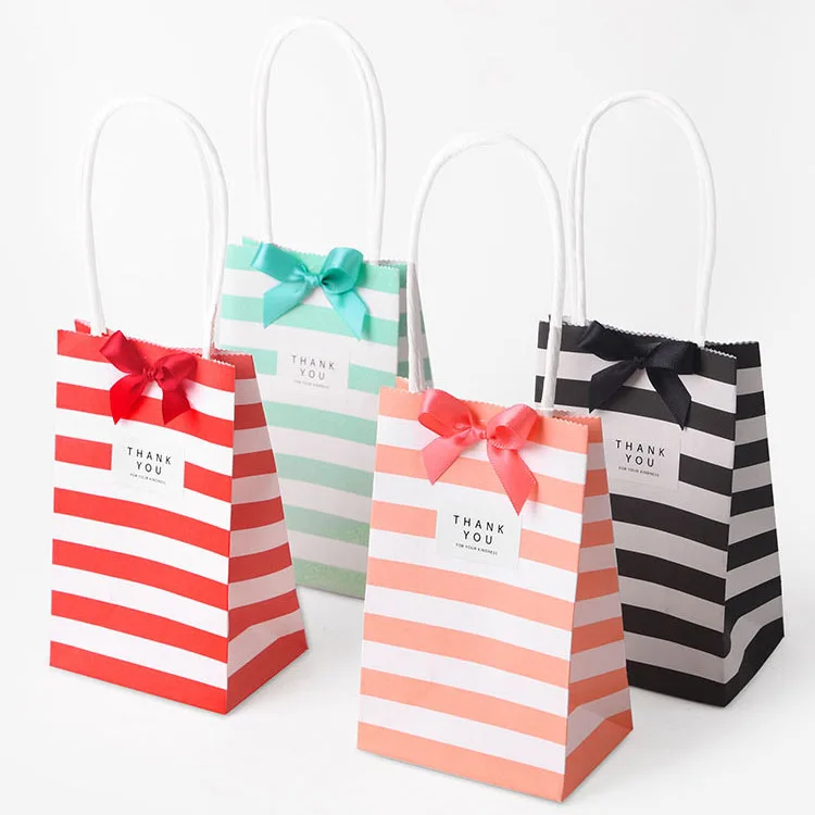 

Small candy color striped white kraft paper bag spot wholesale mini gift cute portable packaging bag wedding bag