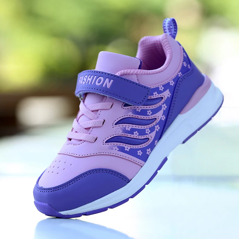 Purple HOBIBEAR/Новые детские кроссовки для девочек; розовые, фиолетовые кроссовки для девочек; детские беговые кроссовки на липучке; нескользящие спортивные кроссовки для девочек - Цвет: Purple