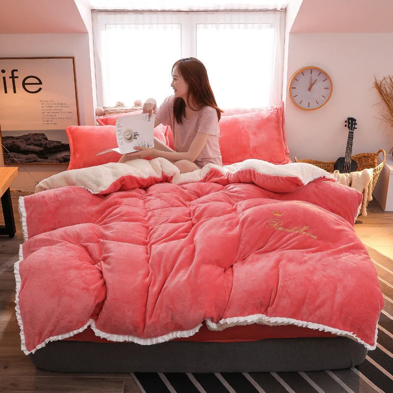 

JUSTCHIC Комплект постельного белья из фланели, флиса и Бербера, 4 шт./компл.