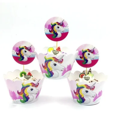 24 шт./лот милые радужные обертки для торта с единорогом лошадкой кексом Детские