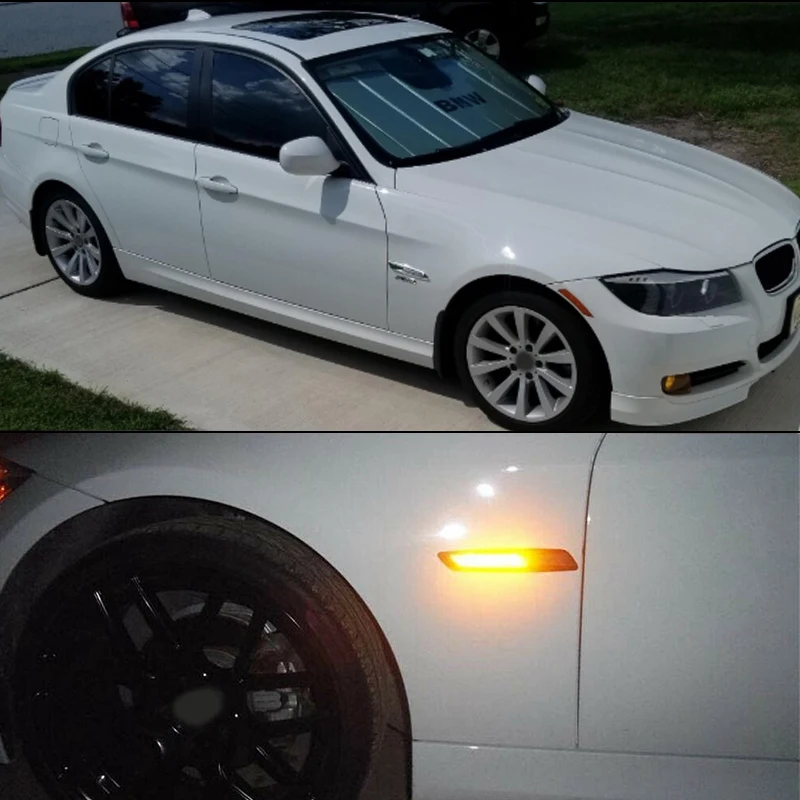 

New2Pcs Amber LED Side Marker Turn Signal Light For-BMW 1 3 5 Series E81 E82 E87 E90 E92 E93 E60, Smoke Lens Style Black