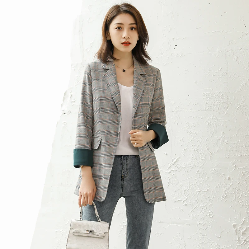 High quality plaid small suit jacket female spring and summer new casual wild loose autumn suit jacket