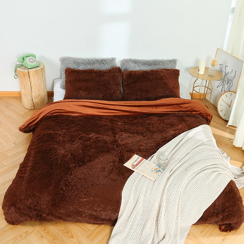 

ENNROS 3 piece thick comforter pillowcase Super soft fluffy fur artificial elegant comfortable blanket sofa bed long warm sheets