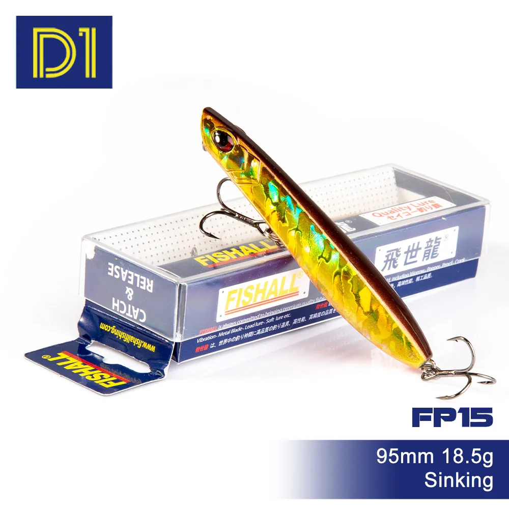 

D1 Popper fishing lure 95mm 18.5g FISHALL sinking pencil wobblers High quality hard bait fishing tackle For Bass Pike Trout 2021