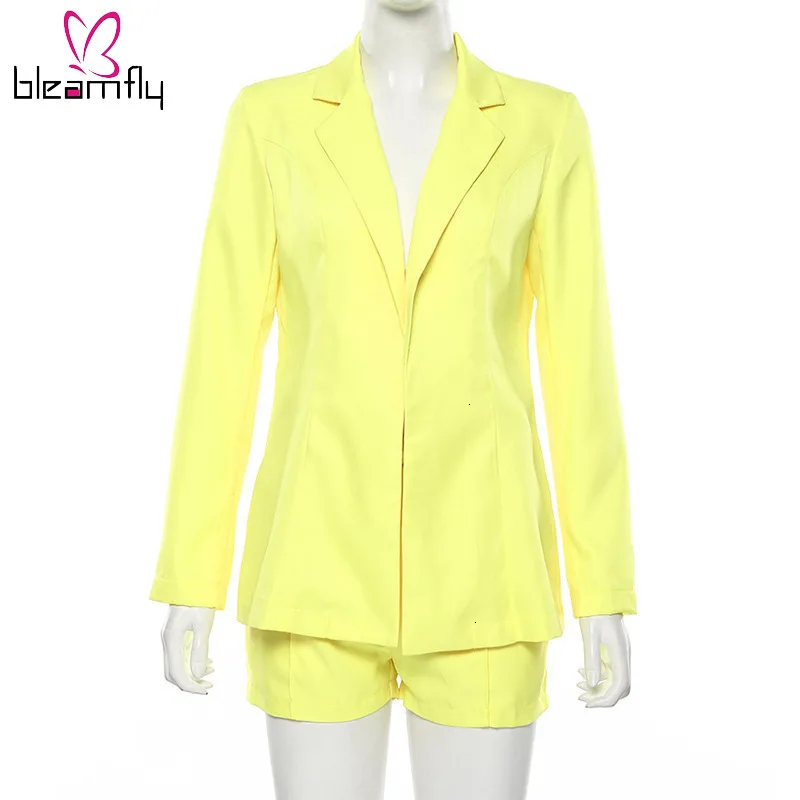 Женский розовый блейзер Офисная Мода Осенний куртка и шорты с поясом комплект из