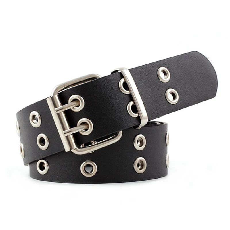 Женский ремень с двумя рядами белый прозрачный двойной пряжкой на талии