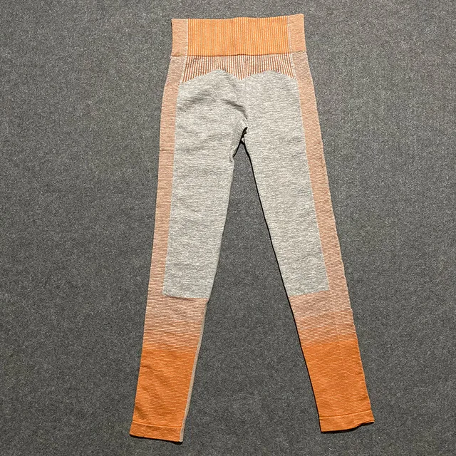 Orange pants 2 шт., бесшовный комплект для йоги с эффектом омбре, женские укороченные топы с длинным рукавом, высокая талия, контроль живота, спортивные Леггинсы, спортивный костюм для спортзала, одежда для фитнеса - Цвет: Orange pants