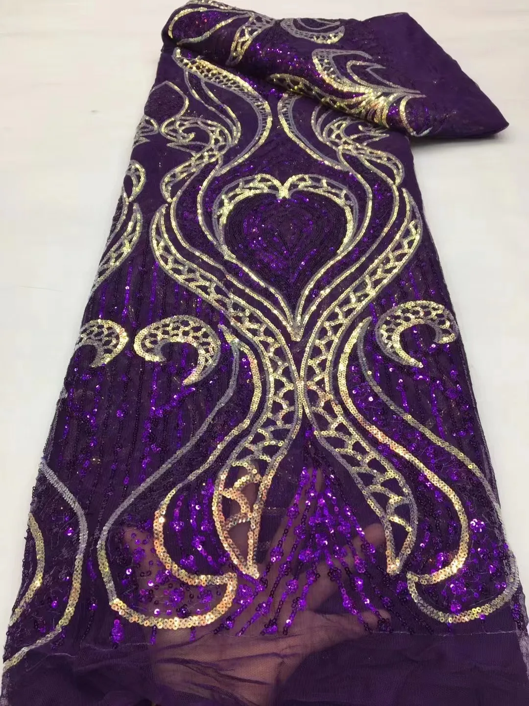 

Новинка, фиолетовое высококачественное прекрасное Африканское Тюлевое Сетчатое кружево с блестками для свадебного платья/модного дизайна
