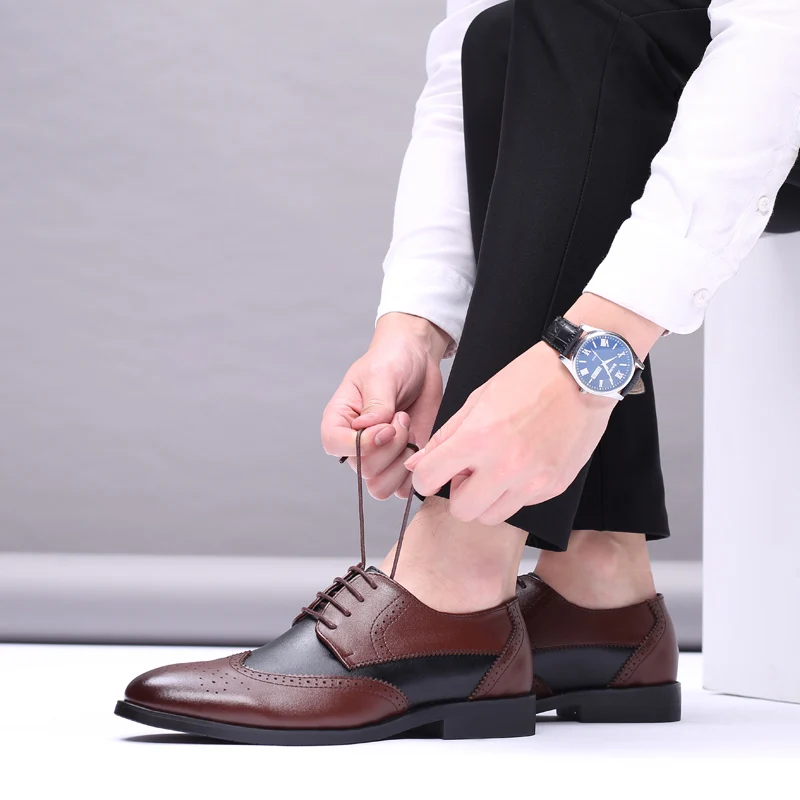 

Oxford Leather Men Dress Shoes Plus Size 38-47 outdoor Men office Shoes lace up fashion Black Brogue Men Flats shoes