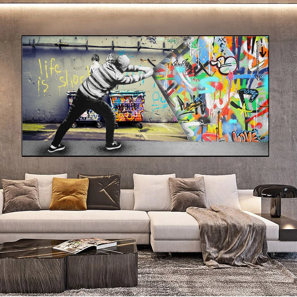 

Graffiti Street Wall Art Pissing Boy Banksy and Deer Pictures Canvas Painting For Home Decor Cuadros Living Room Decoration