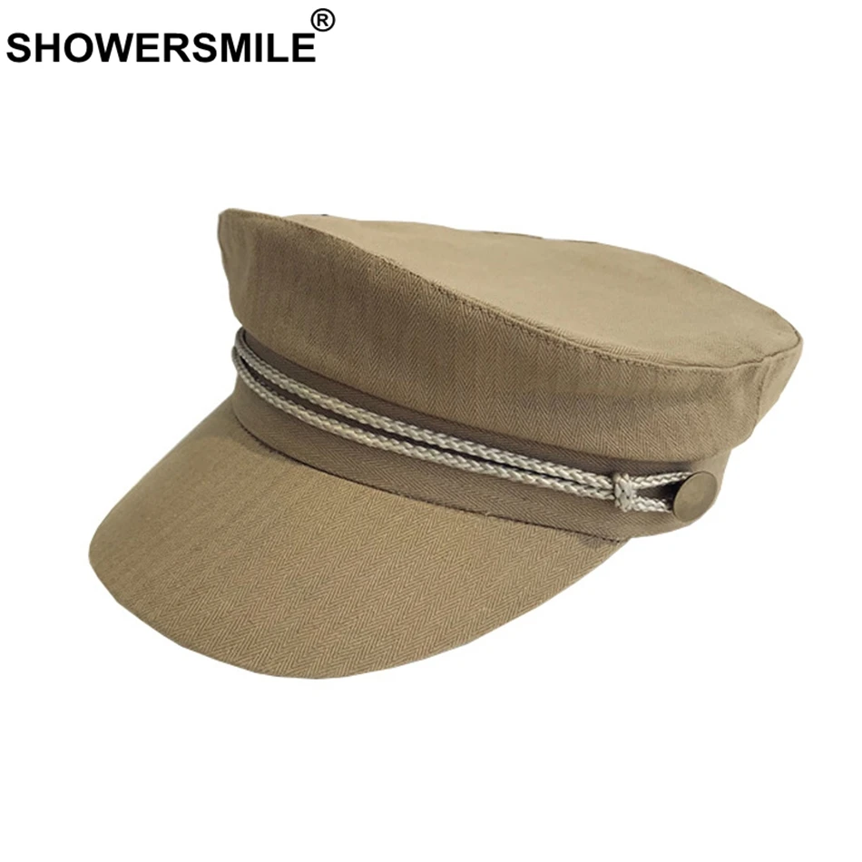 

SHOWERSMILE Cotton Newsboy Caps For Women Beige Flat Caps Men Casual Solid Captain Hats Female Autumn Winter Painter Hats 2021