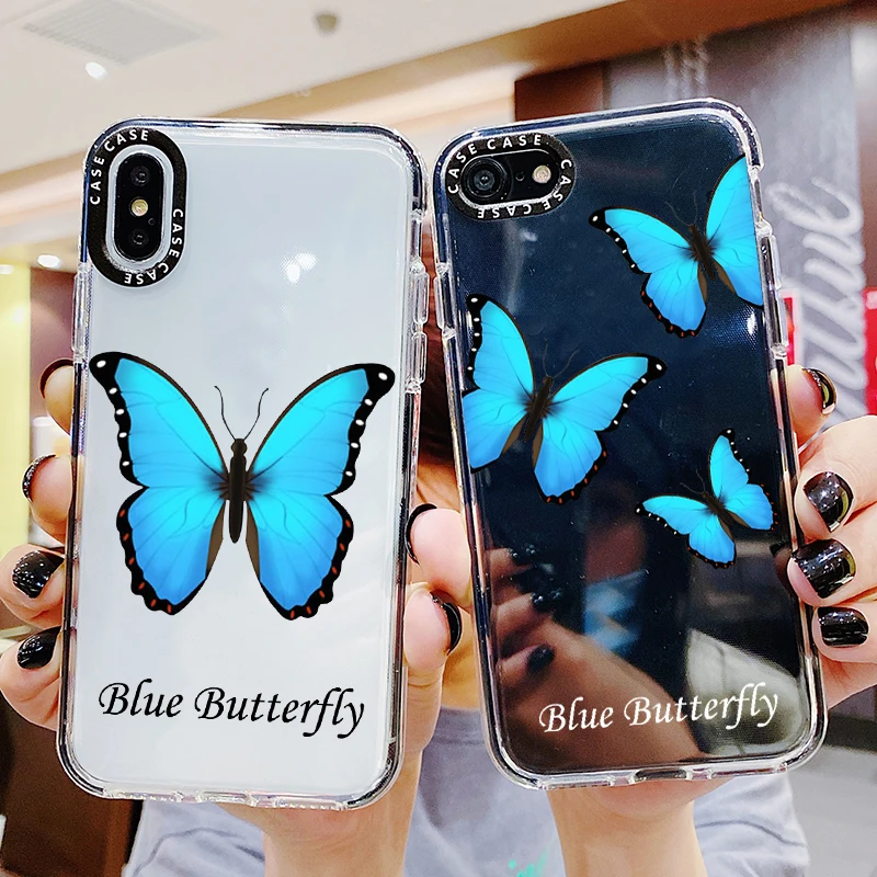 Чехол Ins POP с голубыми бабочками для iPhone 11 X XR Xs Max Pro 8 7 Plus мягкий ТПУ чехол телефона