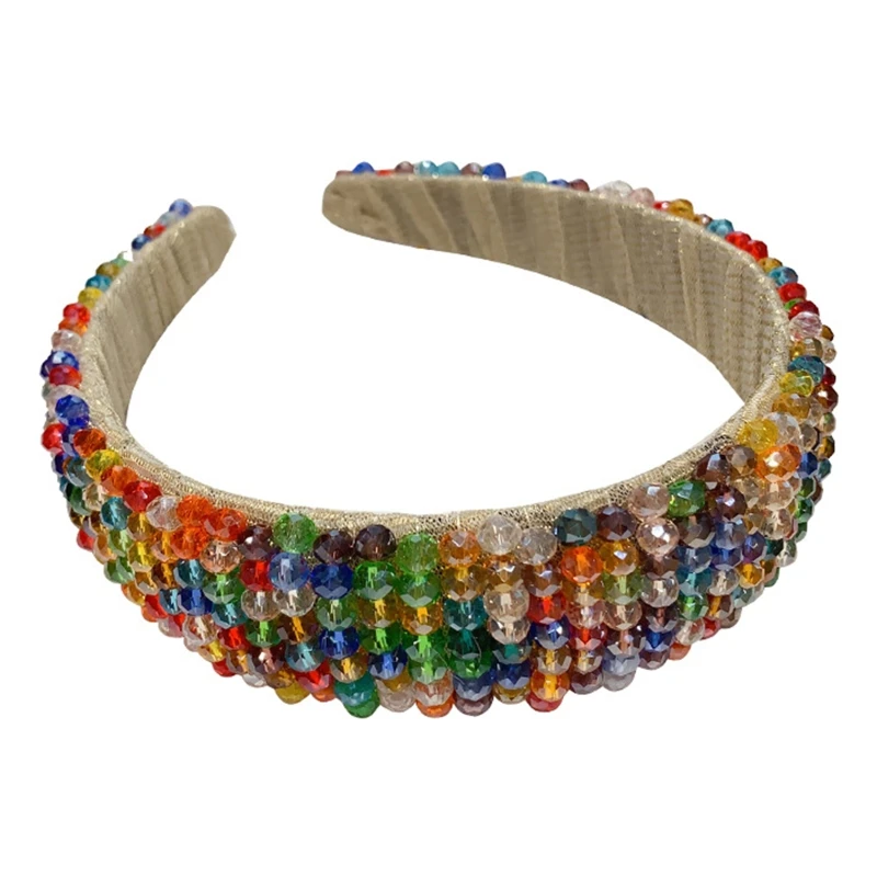 

Baroque Jewelry Party Wide Headband Rainbow Colorful Crystal Beading Hair Hoop